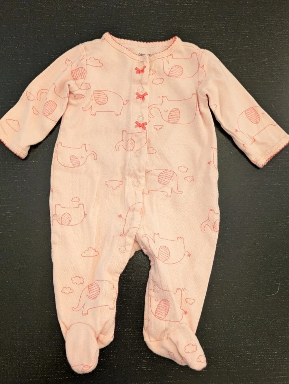 Carter's Pink Elephant Print Footed One-Piece Pajamas